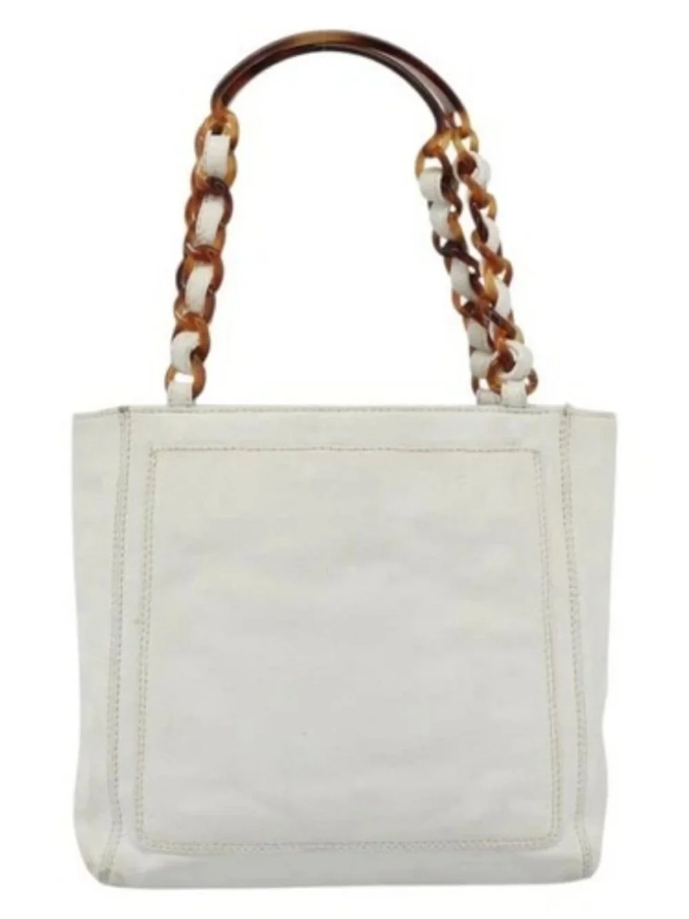 CHANEL Chain Hand Bag Leather White CC Auth 188392A
